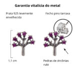 Brinco De Prata 925 Árvore Da Vida Zircônias Rubi 1,0 cm - Imagem 4