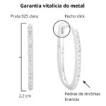 Brinco de prata 925 argola oval cravejada com zircônias brancas 2,2 cm - Imagem 4