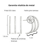 Brinco de prata 925 meia argola aro triplo cravejado com zircônias brancas 1,6 cm - Imagem 2