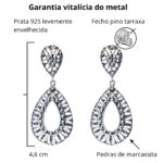Brinco De Prata 925 Gota Média Com Marcassitas 4,6 cm - Imagem 3