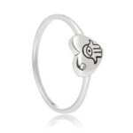 Anel de prata coração com Mão de Fátima