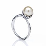 Anel De Prata 925 Pérola Flor