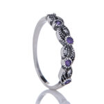Anel De Prata 925 Trançado Zircônias Ametista
