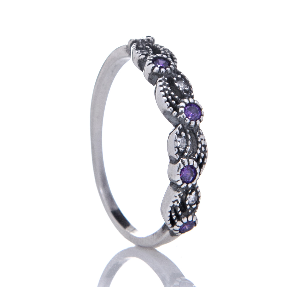 anel-de-prata-trancado-zirconias-ametista Anel De Prata 925 Trançado Zircônias Ametista - Imagem 1