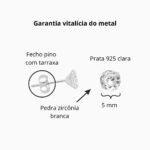 Brinco De Prata 925 Zircônia Redonda 5 Mm - Imagem 4