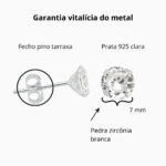 Brinco De Prata 925 Zircônia Redonda 7 Mm - Imagem 4