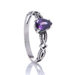 Anel De Prata 925 Zircônia Ametista Gota