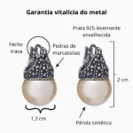 Brinco De Prata 925 Lady Day Pérola Com Marcassitas 2 Cm - Imagem 4