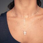 Escapulário de prata 925 Nossa Senhora cruz com zircônias - Imagem 2