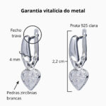 Brinco De Prata 925 Com Pingente Coração Cravejado 2 Cm - Imagem 4