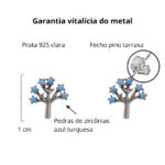 Brinco De Prata 925 Árvore Da Vida Zircônias Turquesa 1,0 cm - Imagem 4