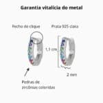 Brinco De Prata 925 Argola Pequena Zircônias Coloridas 1,1cm - Imagem 3