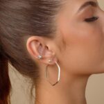 Brinco de prata 925 argola sextavada 3,5 cm - Imagem 4