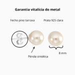 Brinco De Prata 925 Com Pérola 8 Mm - Imagem 3