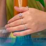 Anel De Prata 925 Oval Zircônias Ametista Aro Zircônias - Imagem 3