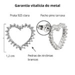 Brinco De Prata 925 Coração Cravejado Com Zircônias Branca - Imagem 4