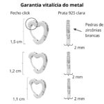 Trio de argolas em prata 925 corações cravejados - Imagem 2