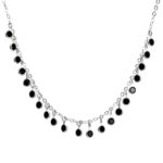 Choker De Prata 925 Com Zircônias Preta Penduradas 40 cm