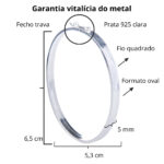 Bracelete de prata 925 oval liso fio quadrado grosso 5 mm com fecho trava - Imagem 3