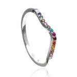 Anel de prata 925 ondinha com zircônias coloridas