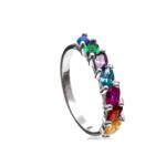 Anel De Prata 925 Aliança Navetes Coloridas