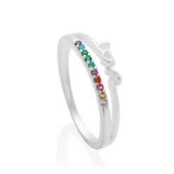 Anel De Prata 925 Aro Duplo Love Zircônias Coloridas
