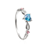 Anel De Prata 925 Coração Azul Claro Detalhes Em Zircônia Rosa