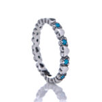 Anel De Prata 925 Corações Ligados Zircônia Azul Turquesa