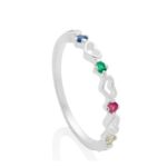 Anel De Prata 925 Corações Vazados Ligados Zircônias Coloridas