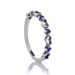 Anel De Prata 925 Corações Vazados Zircônia Azul Escuro