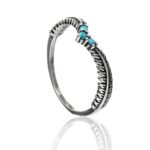 Anel De Prata Folha Detalhe Zircônias Azul Turquesa