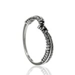 Anel De Prata 925 Folha Detalhes Em Zircônia Preta