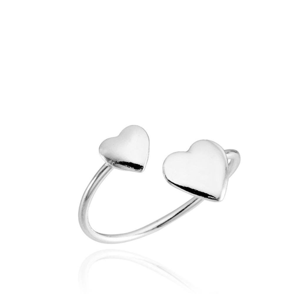 Anel-de-prata-ponta-de-dedo-ajustavel-coracoes Anel De Prata 925 Ponta De Dedo Ajustável Corações - Imagem 1