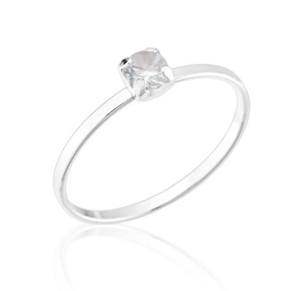 Anel-de-prata-solitário-pedra-zircônia-pequena Anel De Prata 925 Solitário Pedra Zircônia Pequena - Imagem 1