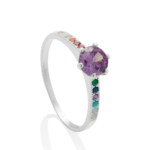 Anel De Prata 925 Solitário Zircônia Ametista