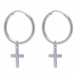 Argola De Prata Pingente Cruz 2,3 cm