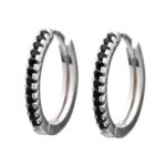 Brinco De Prata 925 Argola Fileira Zircônia Preta 1,6 cm