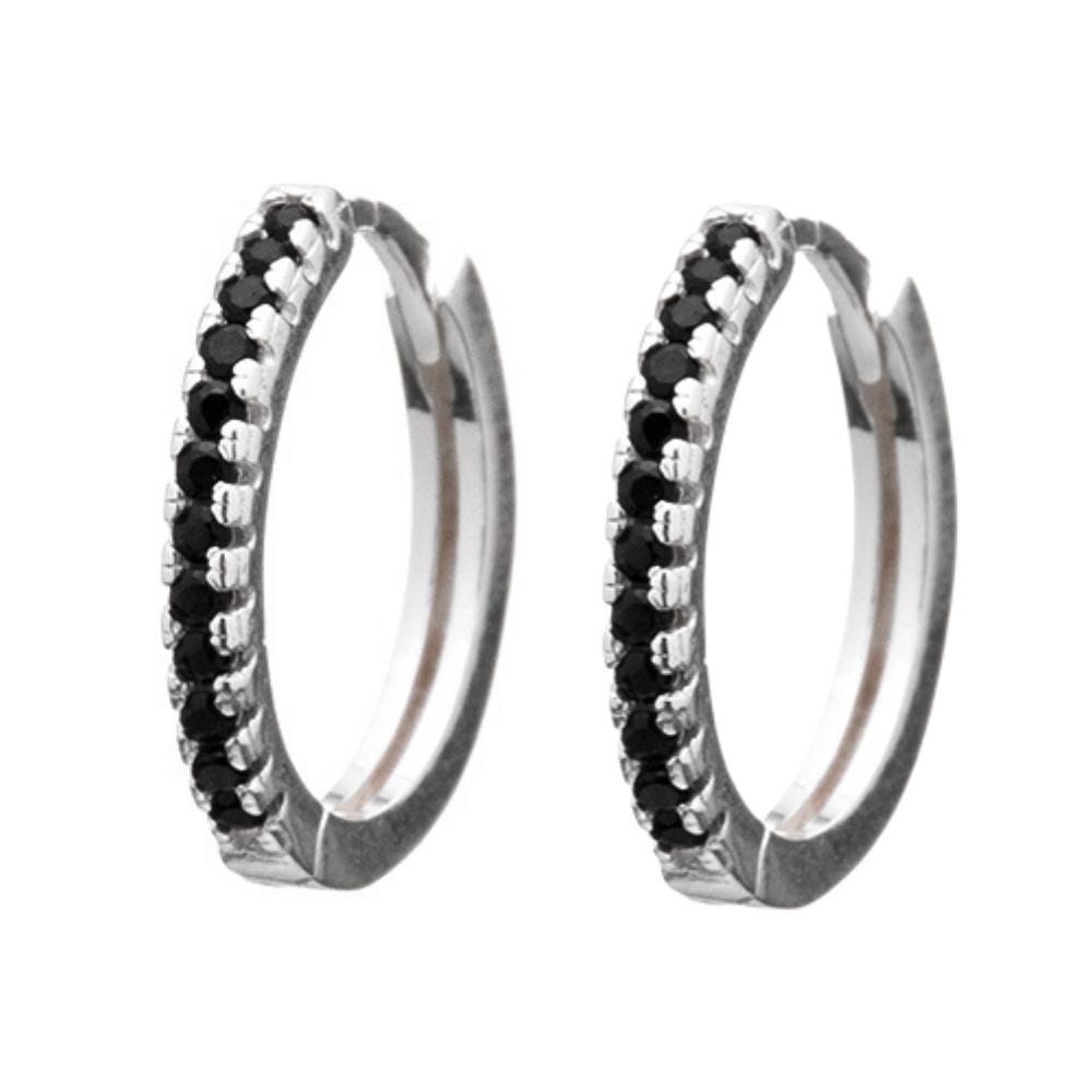 Brinco-de-prata-argola-fileira-zirconia-preta) Brinco De Prata 925 Argola Fileira Zircônia Preta 1,6 cm - Imagem 1