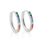 Brinco De Prata 925 Argola Fileira Zircônias Coloridas 1,6cm