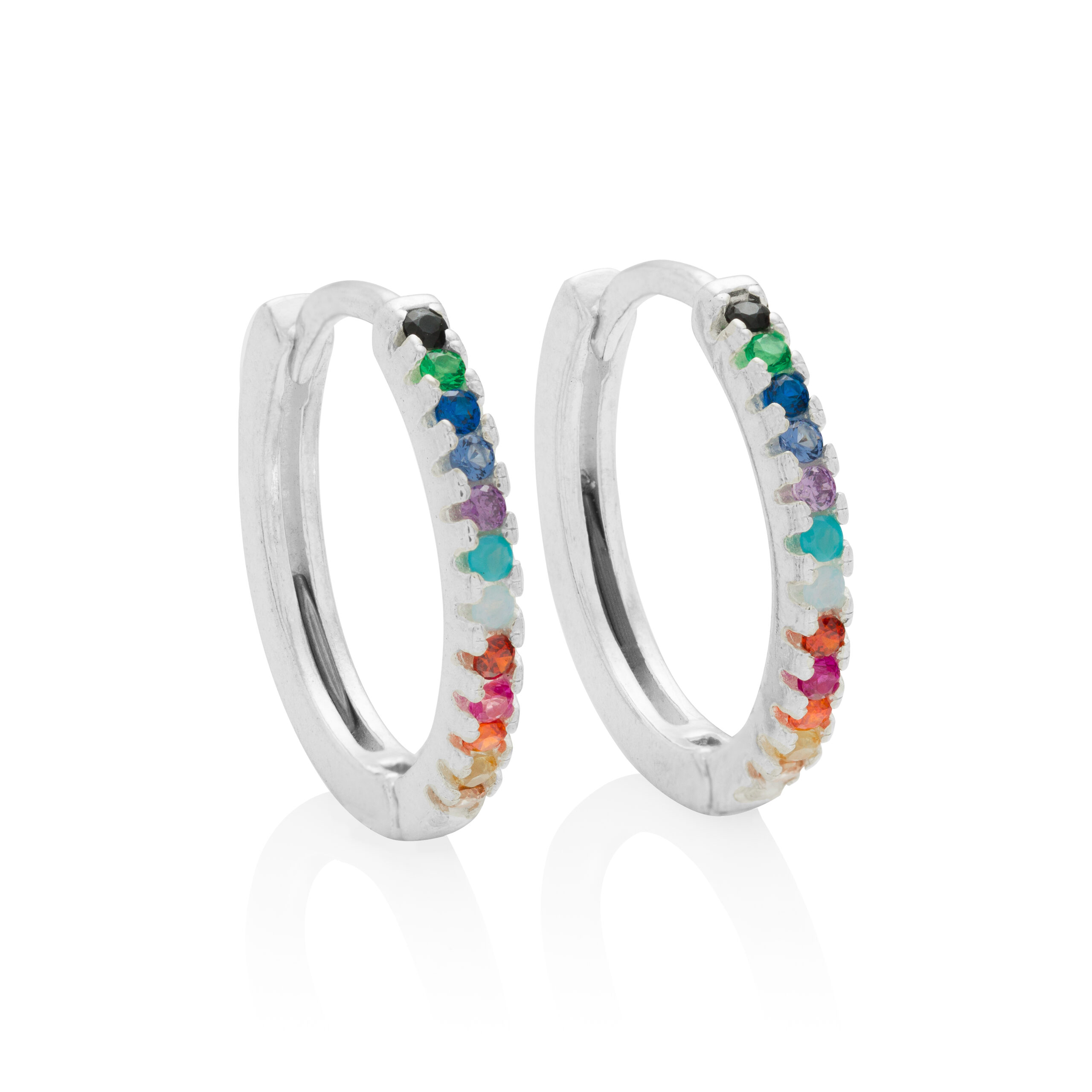 Brinco-de-prata-argola-fileira-zirconias-coloridas Brinco De Prata 925 Argola Fileira Zircônias Coloridas 1,6cm - Imagem 1
