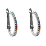 Brinco De Prata 925 Argola Oval Com Zircônias Coloridas 2 Cm