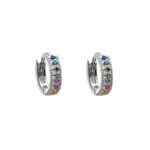 Brinco De Prata 925 Argola Grossa Mini Com Zircônias Coloridas 1,2cm