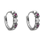 Brinco De Prata 925 Argolinha Corações Com Zircônias Rubi 1,1 cm