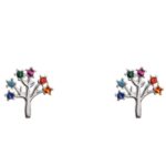 Brinco De Prata 925 Árvore Da Vida Colorido