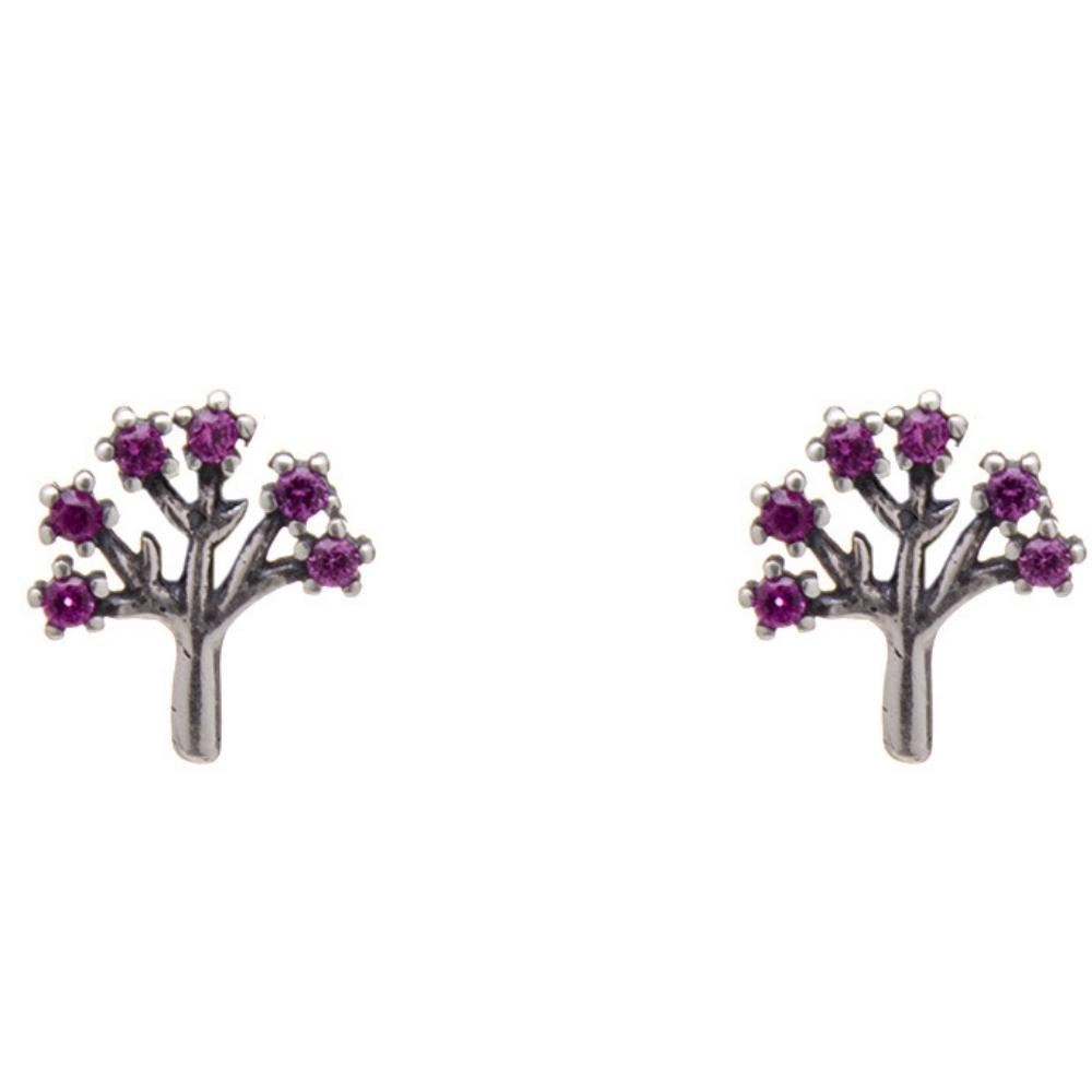 Brinco-de-prata-arvore-da-vida-zirconias-rubi Brinco De Prata 925 Árvore Da Vida Zircônias Rubi 1,0 cm - Imagem 1