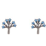 Brinco De Prata 925 Árvore Da Vida Zircônias Turquesa 1,0 cm