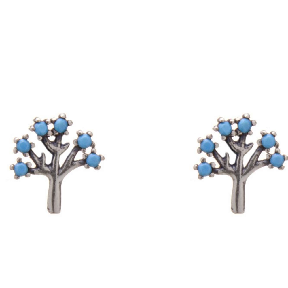 Brinco-de-prata-arvore-da-vida-zirconias-turquesa Brinco De Prata 925 Árvore Da Vida Zircônias Turquesa 1,0 cm - Imagem 1