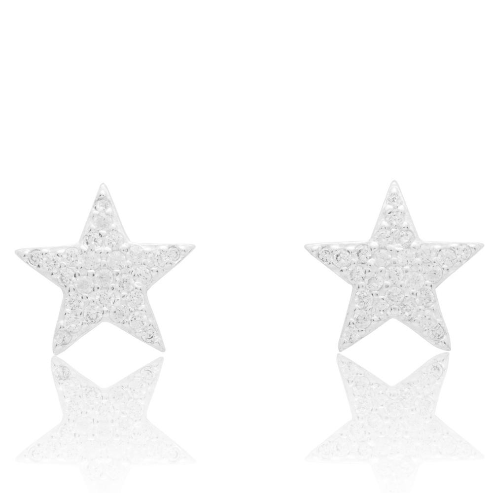 Brinco-de-prata-estrela-zirconias-cravejadas Brinco De Prata 925 Estrela Zircônias Cravejadas 1,1 cm - Imagem 1