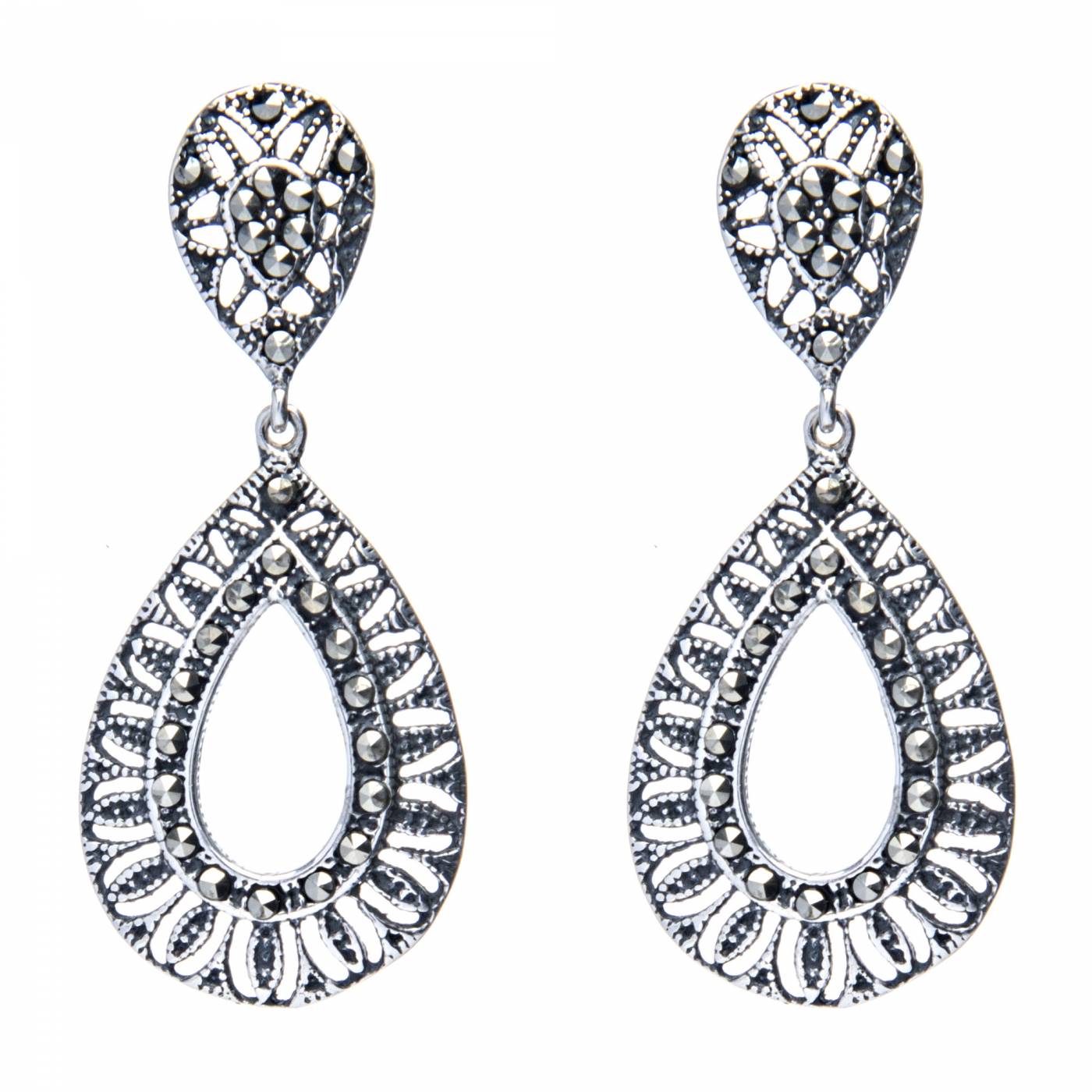 Brinco-de-prata-gota-media-com-marcassitas Brinco De Prata 925 Gota Média Com Marcassitas 4,6 cm - Imagem 1