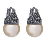 Brinco De Prata 925 Lady Day Pérola Com Marcassitas 2 Cm